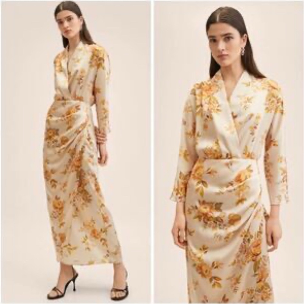 Mango Floral Print Blazer in Yellow and Cream